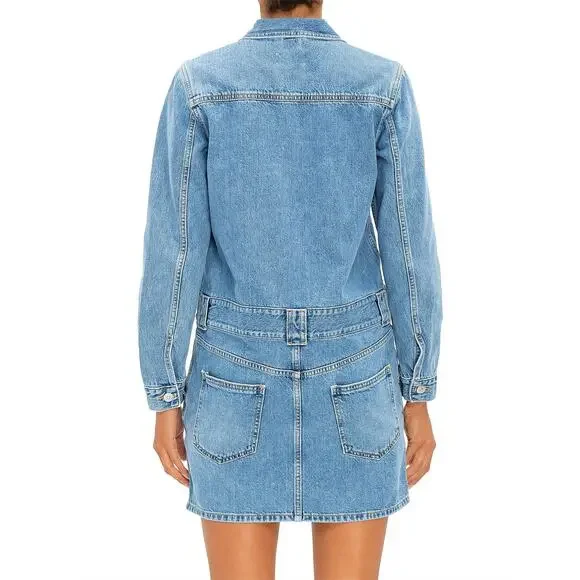 GANNI Washed Denim Long Sleeve Mini Dress Indigo Long Sleeve Women's 36/ US 4 - Picture 3 of 9